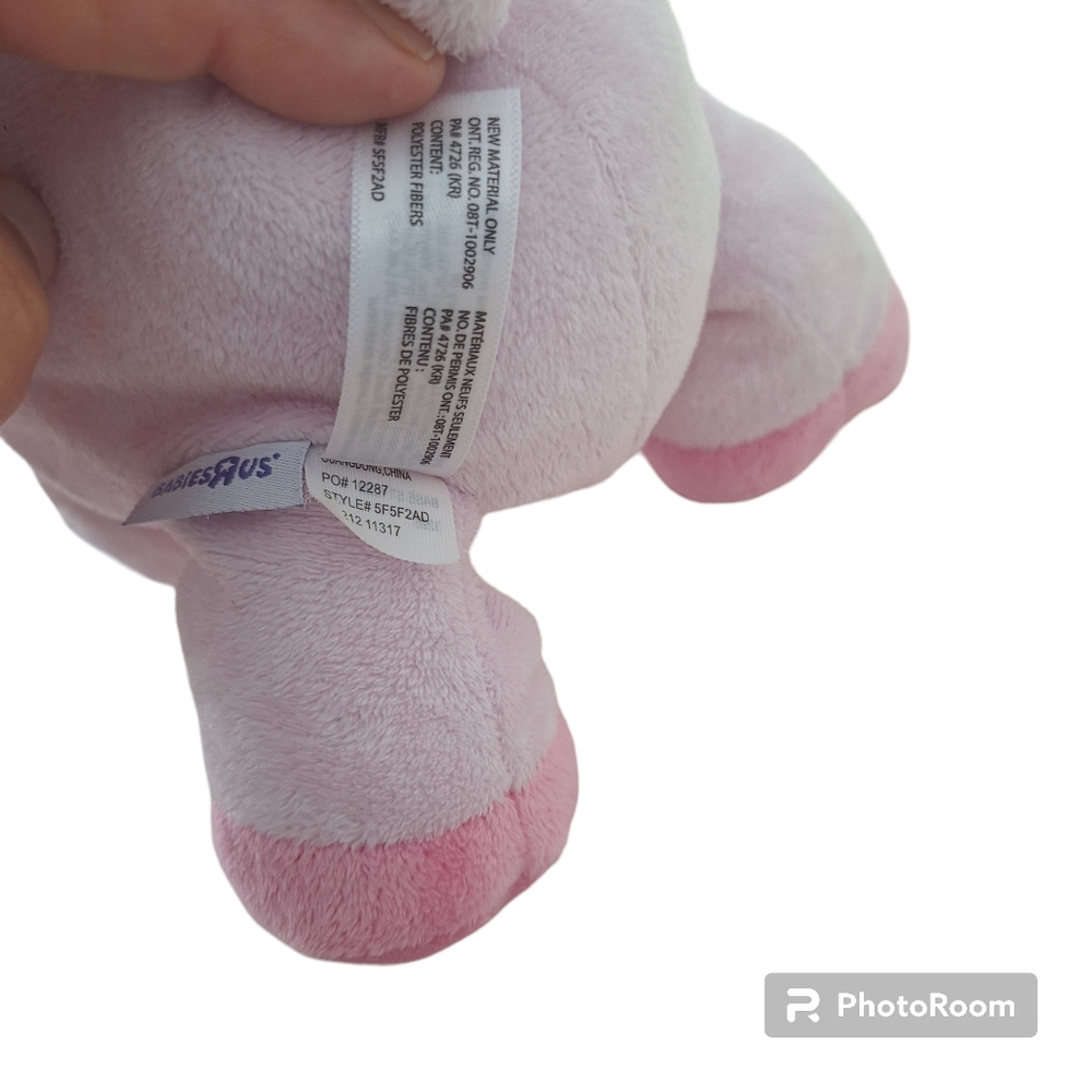 Babies R Us Pink Elephant Plush Stuffed Animal White Polka Dot Ears Striped Bow - Picture 2 of 8